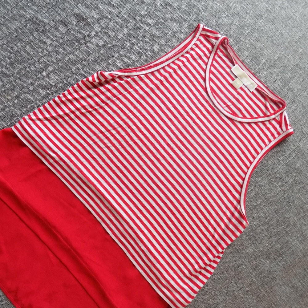 Michael Kors Tank Top Womens Medium Red Striped Good Layered High-Low MK Logo